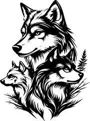 Fototapeta premium wolf, animal, head, vector, dog, tattoo, illustration, wild, black, cat, cartoon, face, lion, mammal, mascot, white, wildlife, predator, tiger, canine, isolated, art, symbol, nature, silhouette