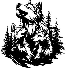 Fototapeta premium wolf, animal, head, vector, dog, tattoo, illustration, wild, black, cat, cartoon, face, lion, mammal, mascot, white, wildlife, predator, tiger, canine, isolated, art, symbol, nature, silhouette