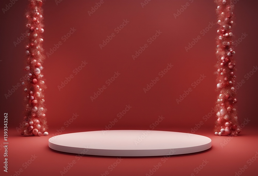 Poster christmas empty presentation rendering red background product space 3d illustration podiums mockup d