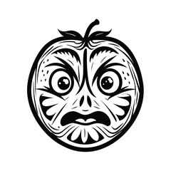 Apple Tribal Face, Black and White Fruit Illustration, Abstract Artwork, Scared Face
