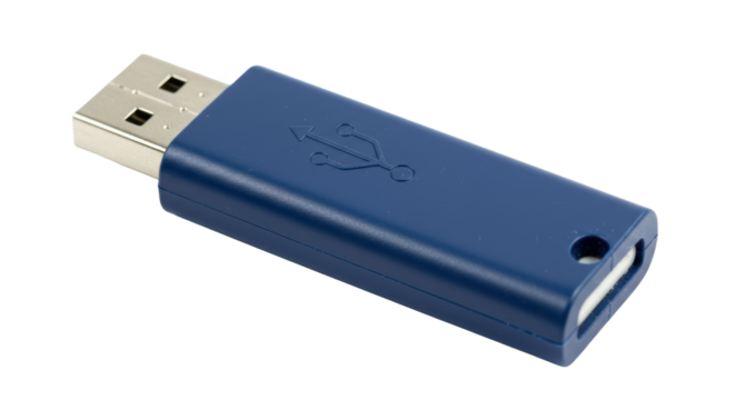 Isolated Blue USB Flash Drive for Data Storage