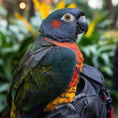 Obraz premium Vibrant parrot perched on a bag