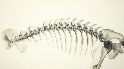 Obraz premium Ethereal monochromatic x-ray of animal skeleton, capturing detail and organic bone structure, conveying anatomical beauty and skel