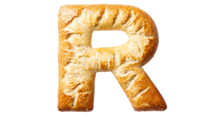 Bread letter R, bakery alphabet symbol, food isolated, cut out transparent