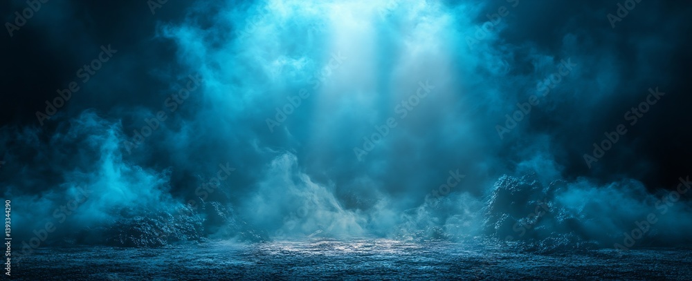 Leinwandbilder mystical blue light beams and fog on a dark background for fantasy themes dramatic scenes and atmosp