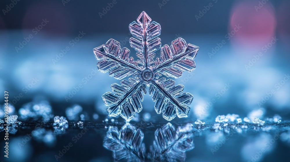 Poster detailed macro shot of snowflake. ice crystals show intricate and delicate design