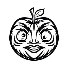 Apple Character with Facial Expression and Foliage Details in a Bold Line Art Style