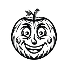 Happy Pumpkin Icon in Black and White, Joyful Smiling Vegetable Design Style
