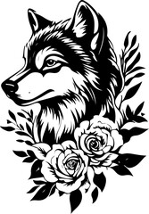 Obraz premium wolf, animal, head, vector, dog, tattoo, illustration, wild, black, cat, cartoon, face, lion, mammal, mascot, white, wildlife, predator, tiger, canine, isolated, art, symbol, nature, silhouette