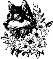 Fototapeta premium wolf, animal, head, vector, dog, tattoo, illustration, wild, black, cat, cartoon, face, lion, mammal, mascot, white, wildlife, predator, tiger, canine, isolated, art, symbol, nature, silhouette