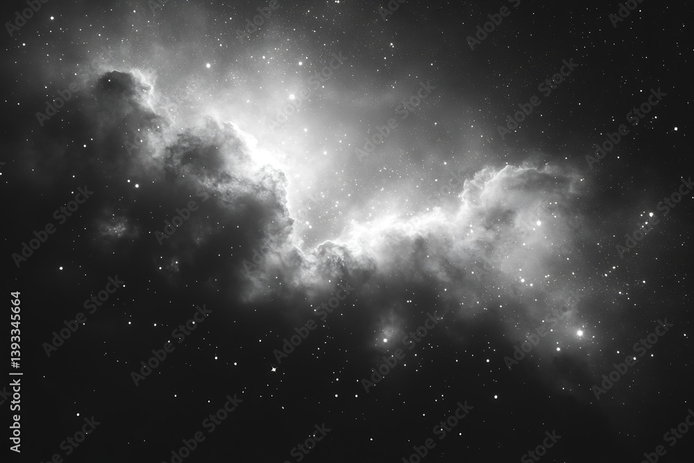 Poster dramatic black and white nebula star field cosmic scene deep space image abstract galaxy universe st