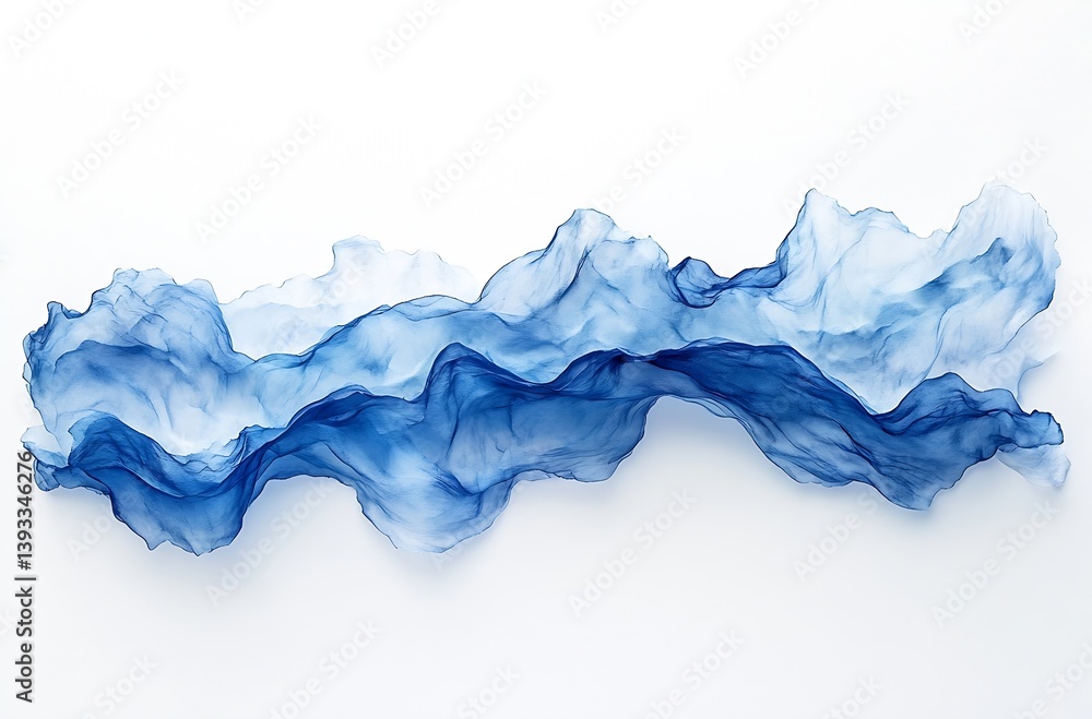 Poster Blue Fabric Wave Texture Abstract Design Concept Liquid Flowing Form Artistic Silk Material Background Wallpaper : Generative AI