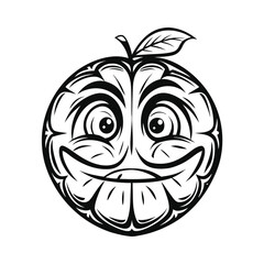 Apple Character with Big Smile & Googly Eyes, Bold Black Outlines on White Backdrop