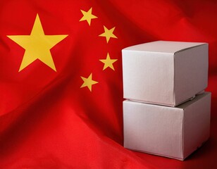 Cardboard boxes on chinese flag background symbolizing international shipping and trade
