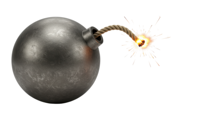 Isolated Old Bomb with Lit Fuse