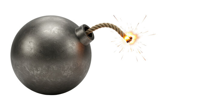 Isolated Old Bomb with Lit Fuse