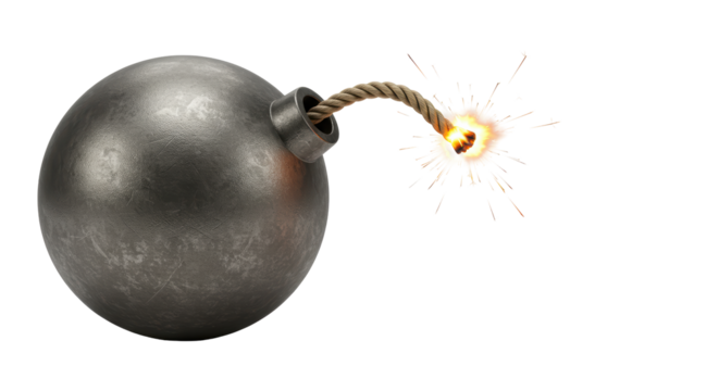 Isolated Old Bomb with Lit Fuse