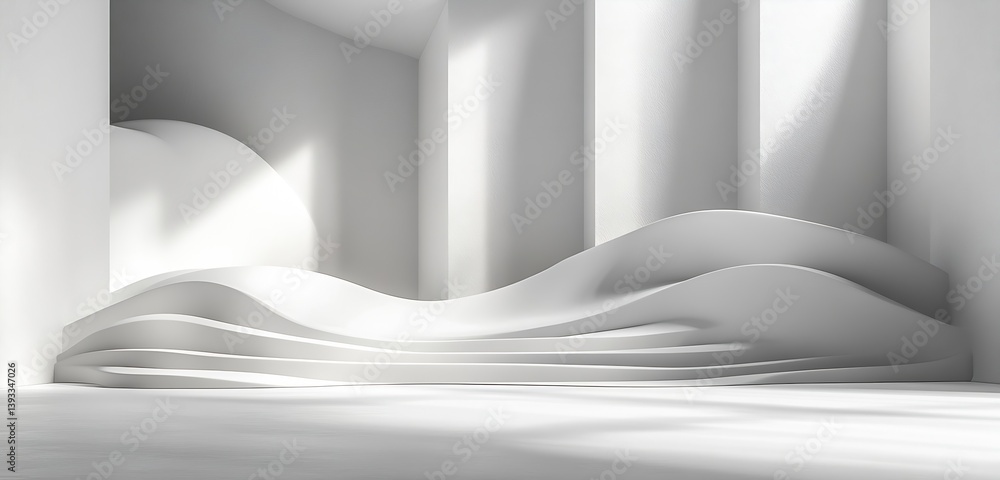 Leinwandbilder Modern White Abstract Architecture Interior Design Curve Lines Smooth Surfaces Minimalist Backdrop Wall Art Creative Space : Generative AI