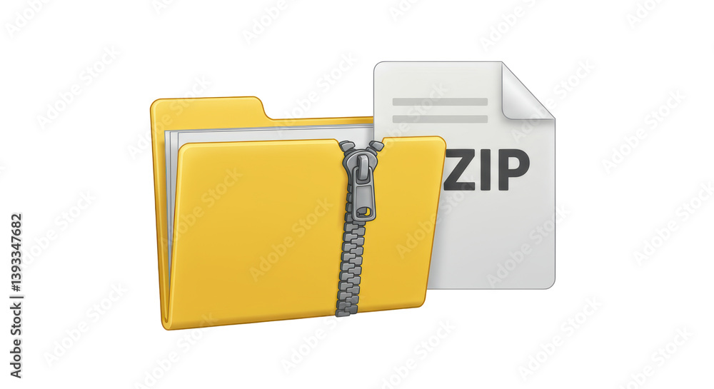 Aufkleber isolated yellow folder with zip file and zipper