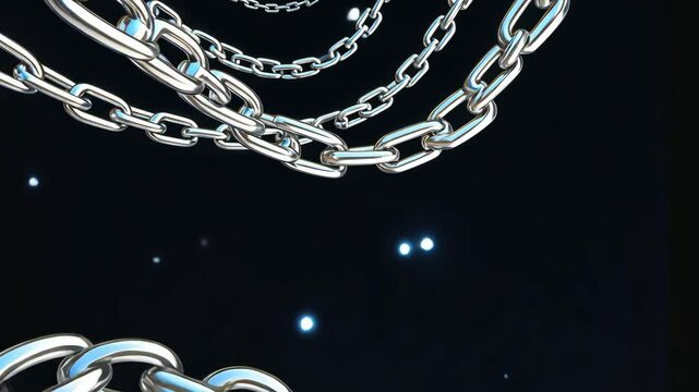 Exploring the mesmerizing dance of shining chains in a cosmic void during a captivating digital art display Generative AI