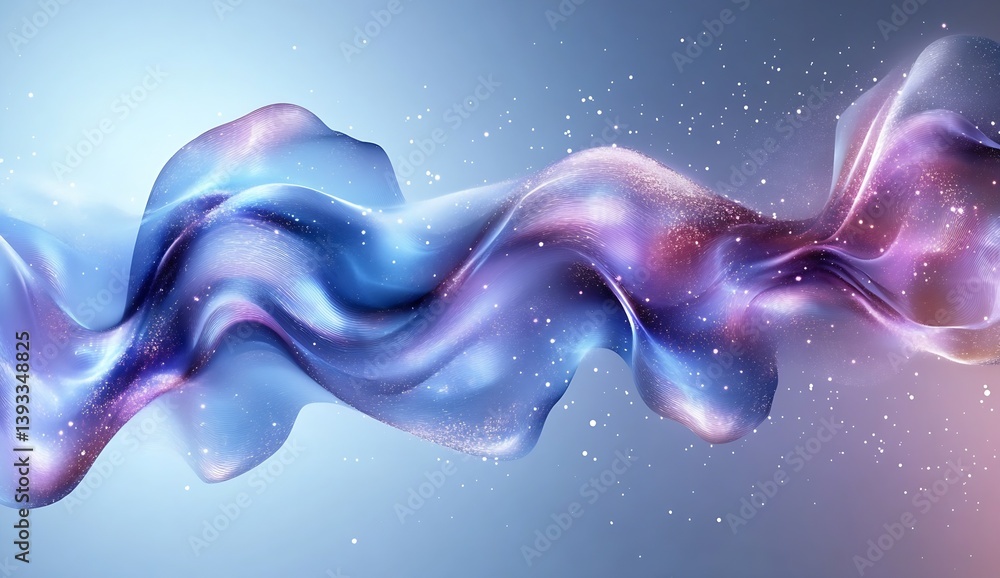 Poster Ethereal flow of shimmering pink and blue light with sparkling elements creating a mystical effect : Generative AI