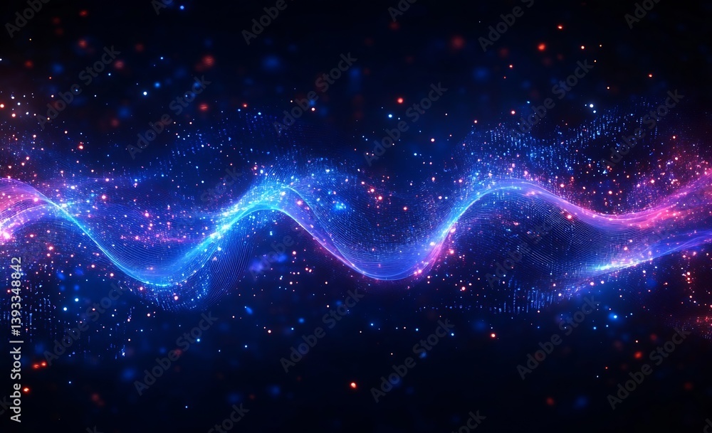 Leinwandbilder Abstract Dark Space Wave with Glowing Particles for Futuristic Technology and Science Backgrounds : Generative AI