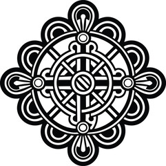 Elegant Geometric Knot Design with Tassel in Black and White Outline