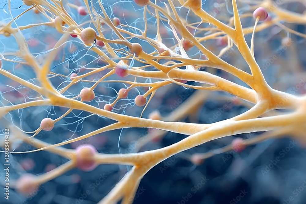 Poster intricate neural network close-up on abstract background