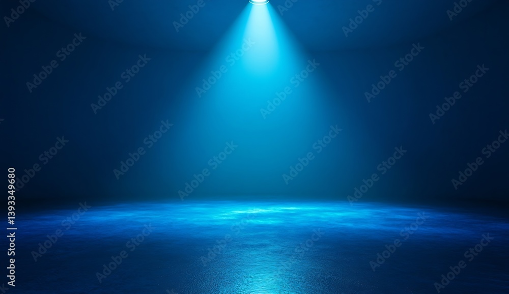 Poster mystical blue spotlight illuminating an empty stage for theater show or product presentation backdro