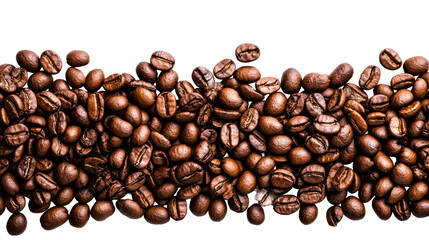 Freshly roasted coffee beans in a pile, isolated, cut out transparent