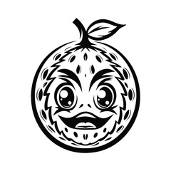 Cartoonish Tangerine Design with Happy Face Expression in Black and White Tone