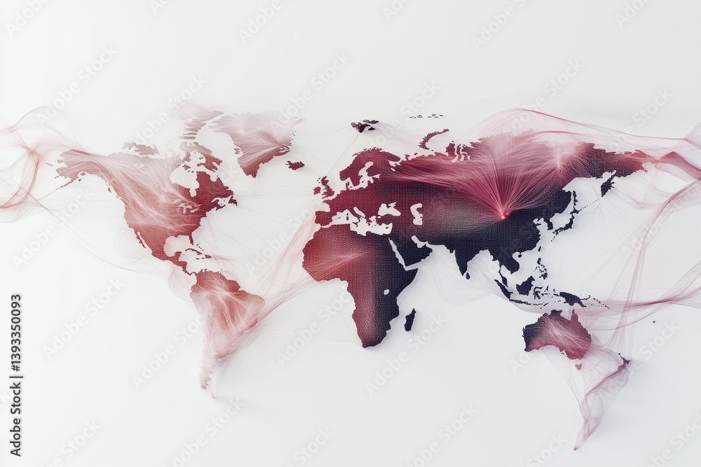 Poster global business connections represented on a detailed world map with digital network patterns