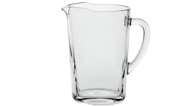 Isolated Transparent Glass Measuring Jug with Handle