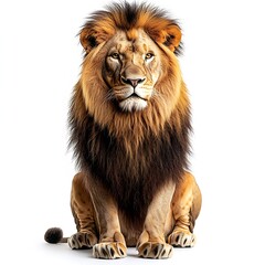 Fototapeta premium Majestic Lion Portrait Against White Backdrop Powerful Feline King of the Jungle with Regal Presence and Intense Gaze : Generative AI