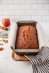 Homemade Apple Walnut Bread on White Kitchen Counter