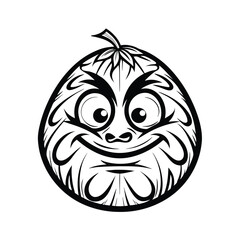 Fototapeta premium Cartoon Fruit Face Black and White Illustration, Smiling, Minimalist, Isolated, Cute