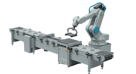 Isolated Industrial Robotic Arm on Assembly Line