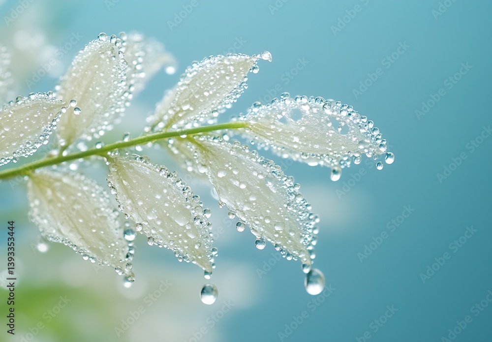 Aufkleber Close up of a delicate leaf covered in fresh dew drops creating a tranquil nature scene : Generative AI