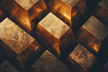 A pile of gold bars represents financial concepts, repeated as a pile of gold bars and financial concepts