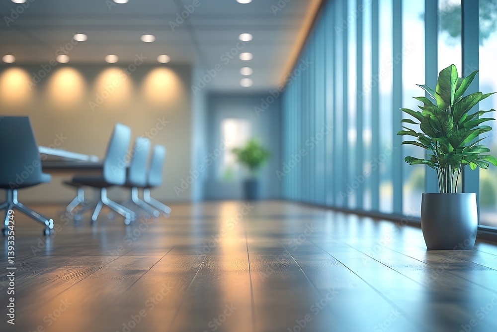 Aufkleber modern office space with green plant large windows and wood floor in focus clean environment light c