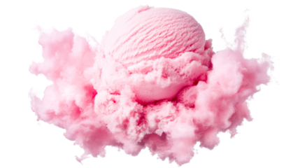 Pink ice cream scoop explosion of flavor, delectable treat, sweet snack, cut out transparent