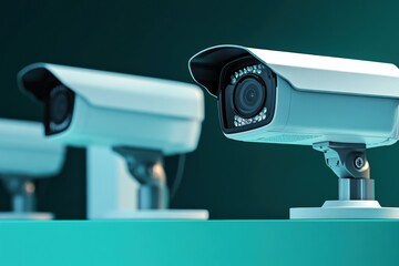Surveillance cameras with modern design in a sleek environment for advertising purposes