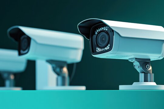 Surveillance cameras with modern design in a sleek environment for advertising purposes