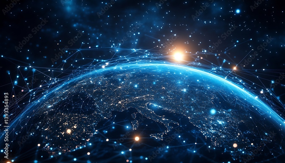 Leinwandbilder Global Network Connection and Earth View From Space Futuristic Technology and Communication : Generative AI