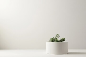 Fototapeta premium A minimalistic scene featuring a succulent plant in a simple white pot against a clean white background.