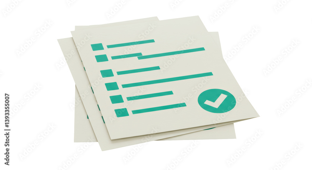 Poster isolated stack of completed checklist documents
