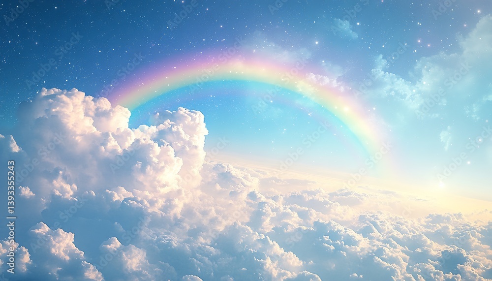 Aufkleber Enchanting rainbow emerging from soft clouds in a radiant sky representing hope and beauty in nature : Generative AI