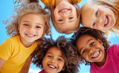 Obraz premium Joyful group of cute children playing together outdoors, capturing happy childhood moments for family and educational campaigns