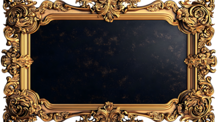 Rectangle vintage gold frame for web presentation, horizontal border in oriental style ,png with transparent background.