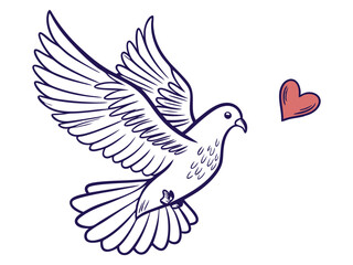 Flying Dove with Heart Vector Art. Love and Peace Symbol